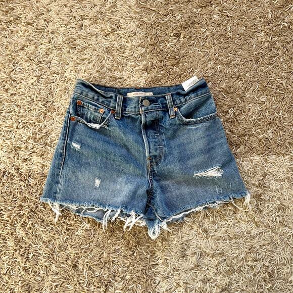 Levi’s Cut Off Blue Ripped Denim Jean Wedgie Shorts Womens Size 26 - Picture 2 of 10